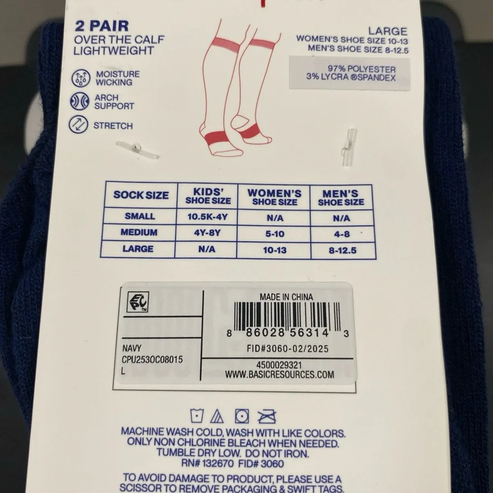 Champion Unisex Athletic Socks - Navy Blue 2 Pack‎ Over the Calf